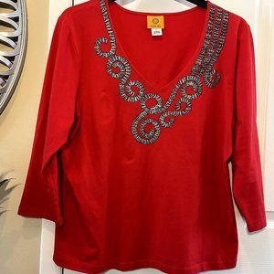 Ruby Rd, red tunic top, size L